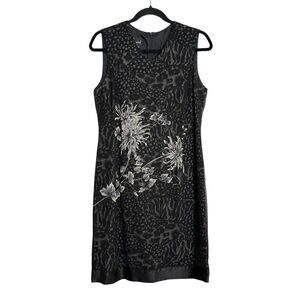 Vintage Carole Little Silk Floral Dress Black 90s Sheath 8